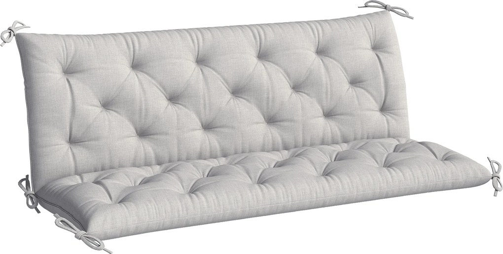 Outsunny Poduszka na Ławkę 3-Osobową 150x98x8 cm z Taśmami, Poduszka na Meble Ogrodowe i Huśtawkę Hollywoodzką, Jasnoszary
