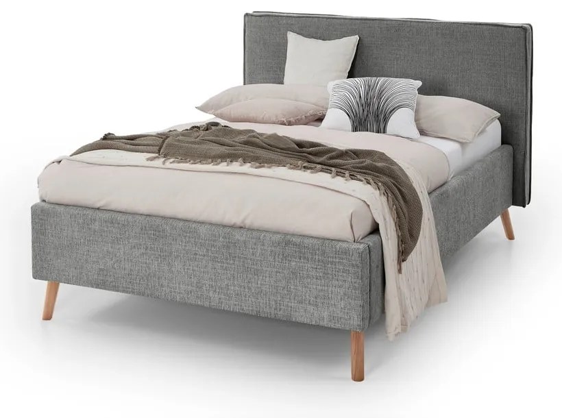 Szare tapicerowane łóżko dwuosobowe ze schowkiem i stelażem 140x200 cm Riva – Meise Möbel