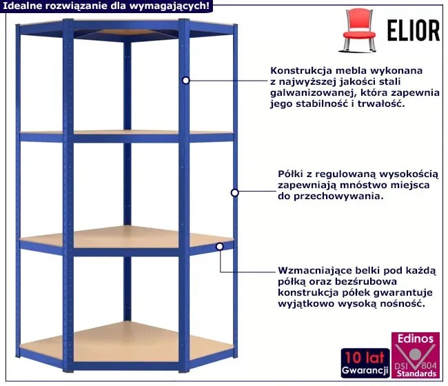 Metalowy narożny regał magazynowy - Letia 6X