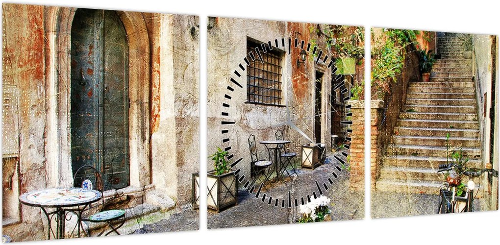 Obraz - Stare ulice Rzymu (z zegarem) (90x30 cm)