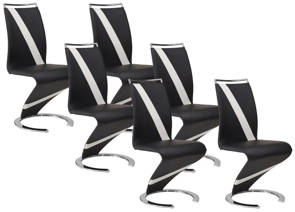 Komplet 6 krzeseł TWIZY - Materiał skóropodobny czarny + biały