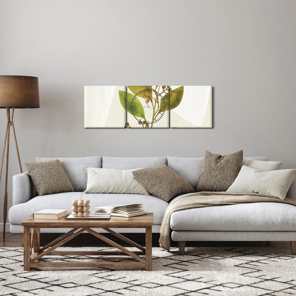 Obraz - Gałąź akwareli N⁰1 (z zegarem) (90x30 cm)