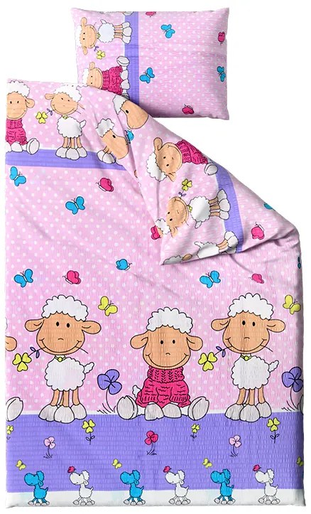 PrzytulneMieszkanie.pl PrzytulneMieszkanie.pl Krepa pościel do łóżeczka OWCZKI różowe Rozmiar pościeli: 45 x 65 cm | 90 x 135 cm