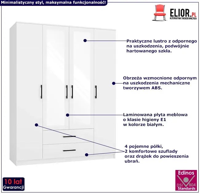 Biała szafa z lustrem - Amira 4X