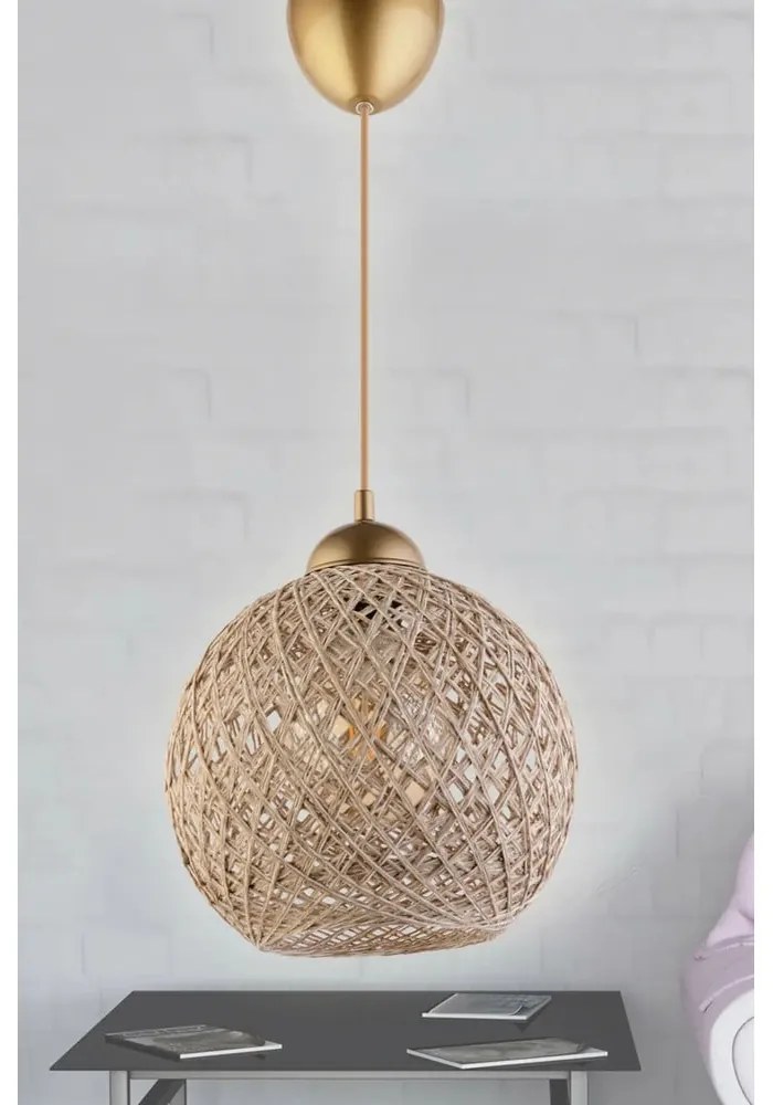 Lampa wisząca w jasnobrązowo-złotym kolorze z tekstylnym kloszem ø 22 cm – Opviq lights