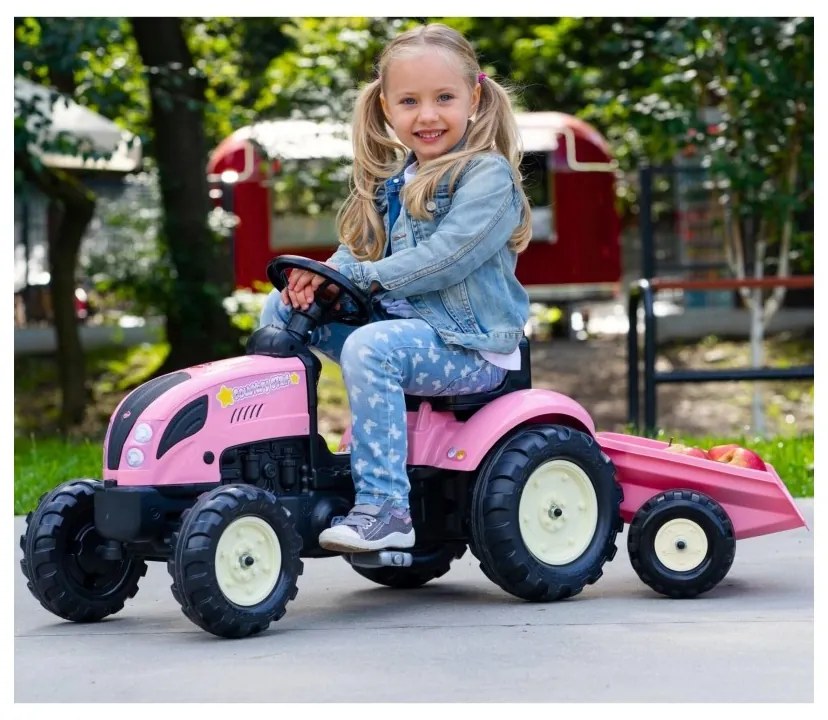 Falk traktor country star różowy na pedały + przyczepka i klakson od 2 lat.