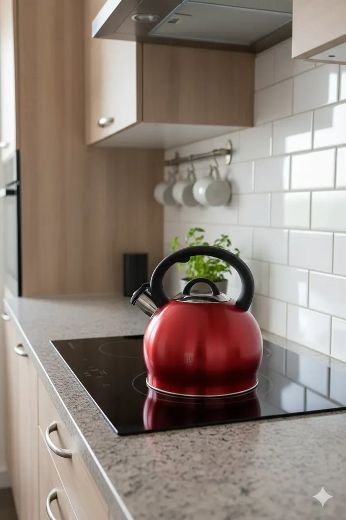 Czerwony tradycyjny czajnik z gwizdkiem 3L R3-S63