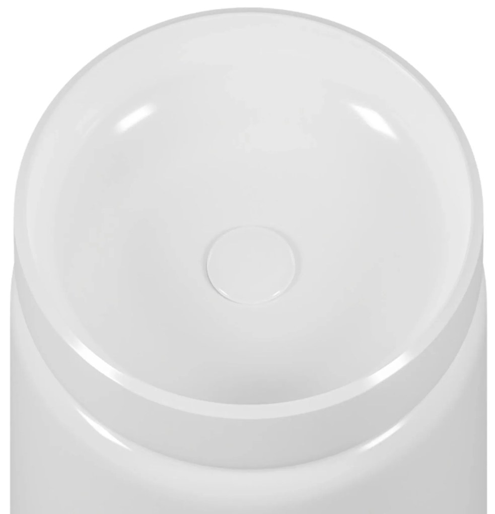 Umywalka z konglomeratu wolnostojąca okrągła biała błyszcząca 85 x 40 cm RONA White GLOW bez przelewu : Podłączenie syfonu - Do ściany