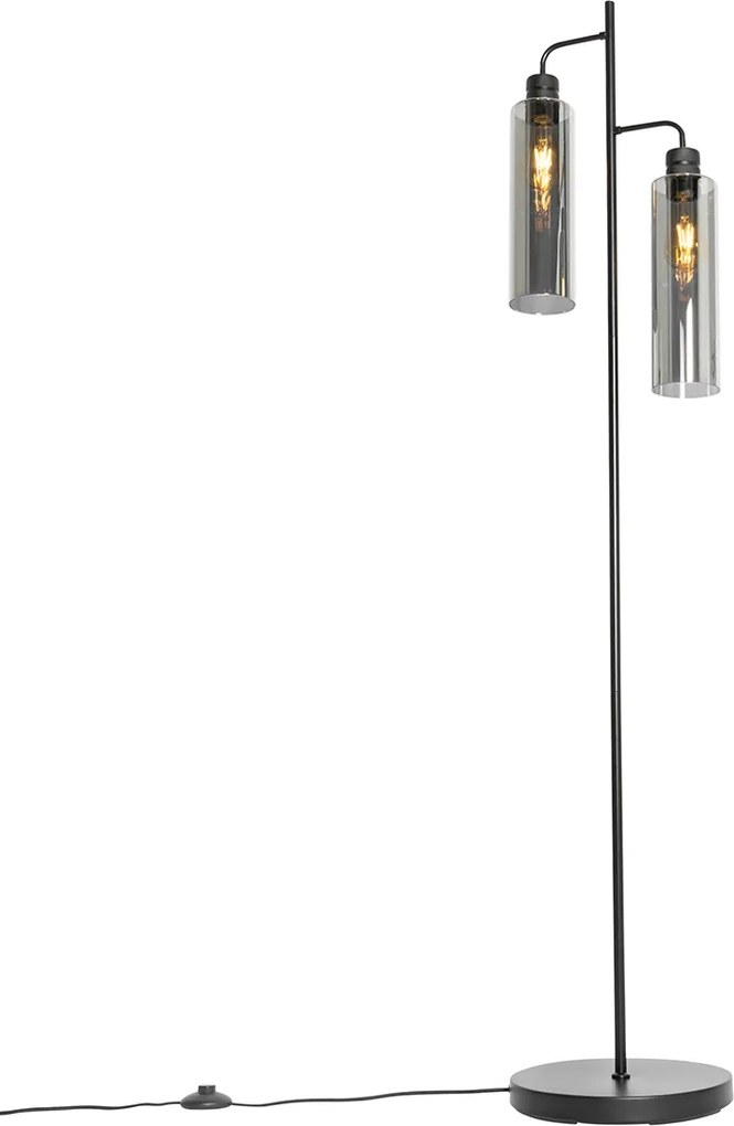 Nowoczesna lampa podłogowa czarna z dymionym szkłem 2-światła - Stavelot
