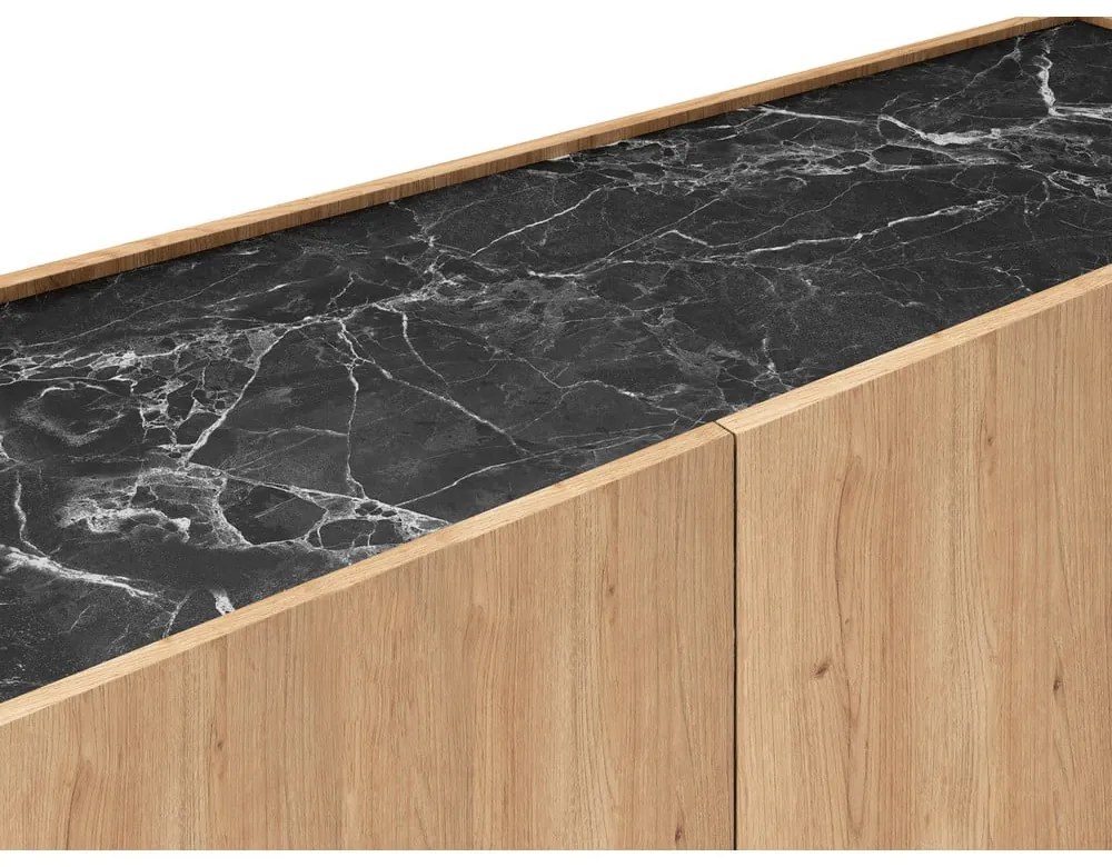 Czarno-naturalna szafka pod TV w dekorze dębu 160x48 cm Dione – Marckeric