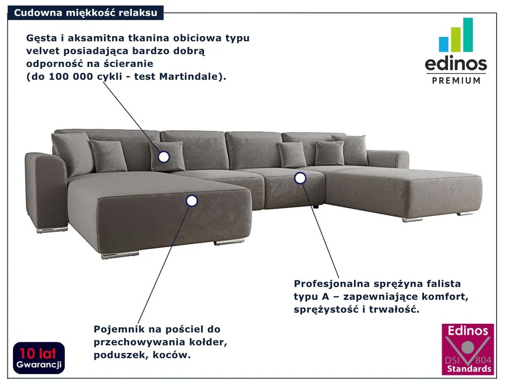 Szary rozkładany narożnik U z pojemnikiem T0-H80