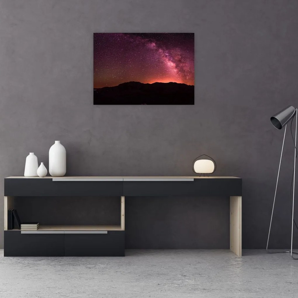 Obraz na szkle - różowa Droga Mleczna (70x50 cm)
