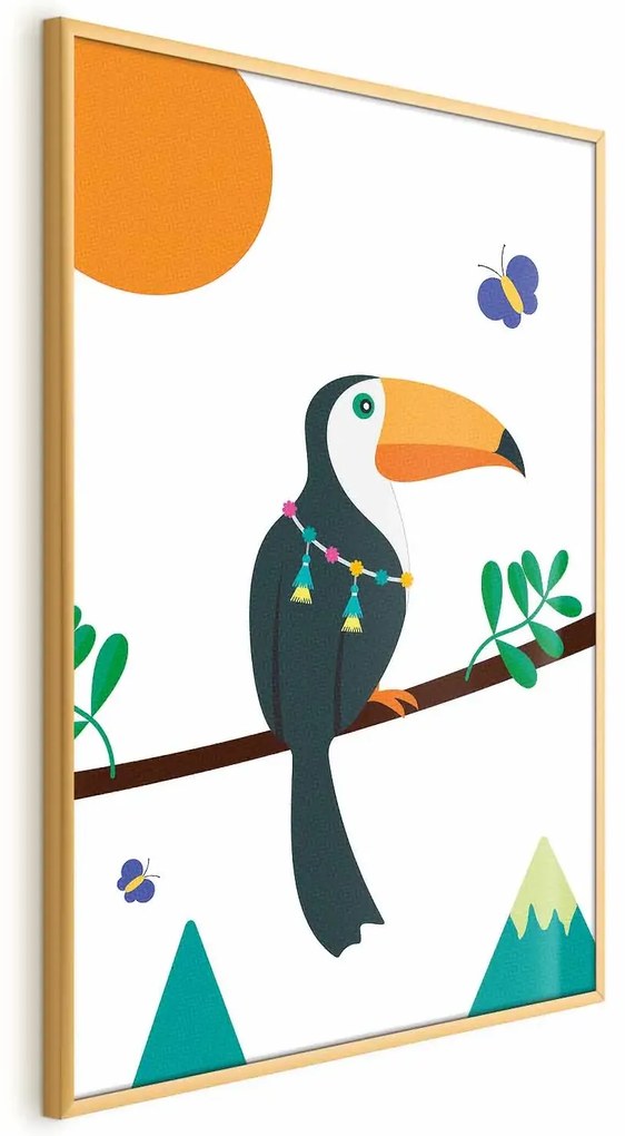 Plakat Tukan i motyle 21x30 cm z ramą złotą bez marginesu ARTGEIST B