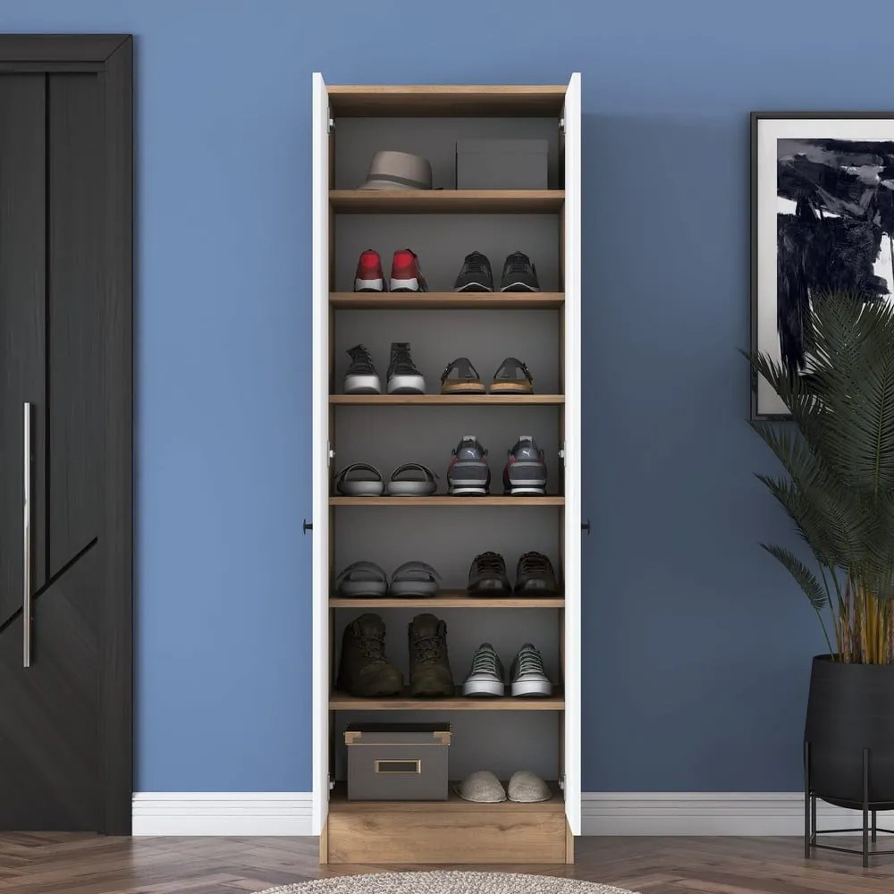 Biała szafa w dekorze orzecha 60x183 cm Theresa – Kalune Design