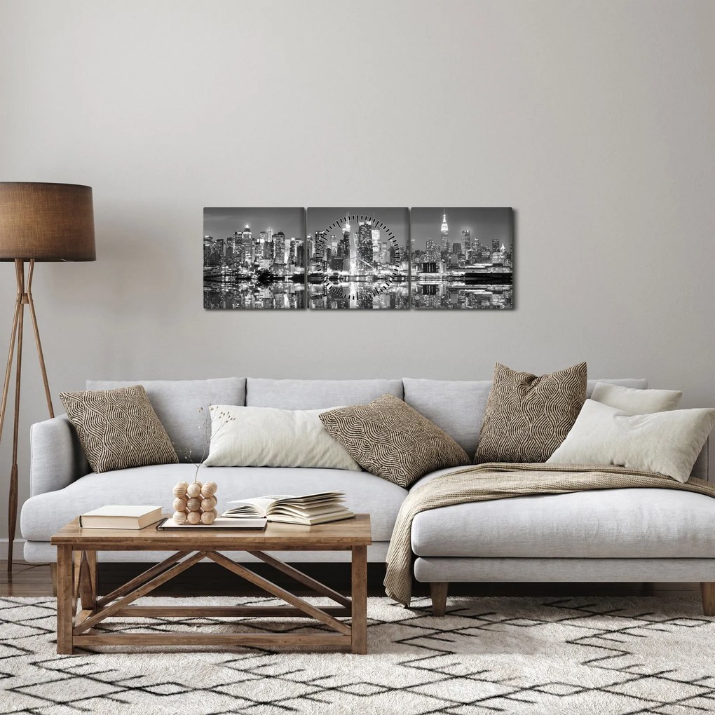 Obraz - Nowy Jork, czarno-biały (z zegarem) (90x30 cm)