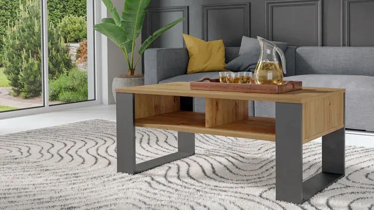 Stolik kawowy z półką do salonu dąb artisan + antracyt - Renfi 5X