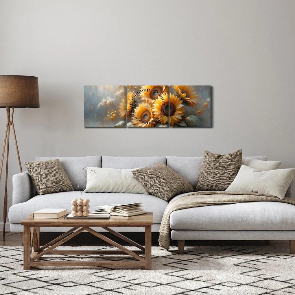 Obraz - Malowanie słoneczników (z zegarem) (90x30 cm)