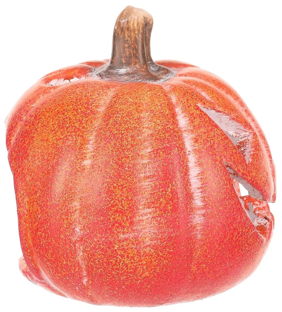 Świecznik Dynia z twarzą mała pomarańczowy,ceramika, śr. 10 cm, śred. 10 cm
