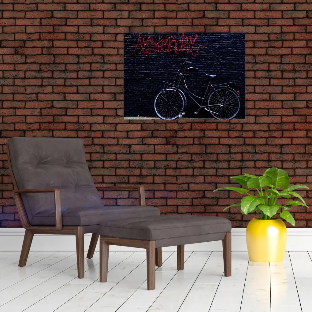 Obraz na szkle roweru w Amsterdamie (70x50 cm)
