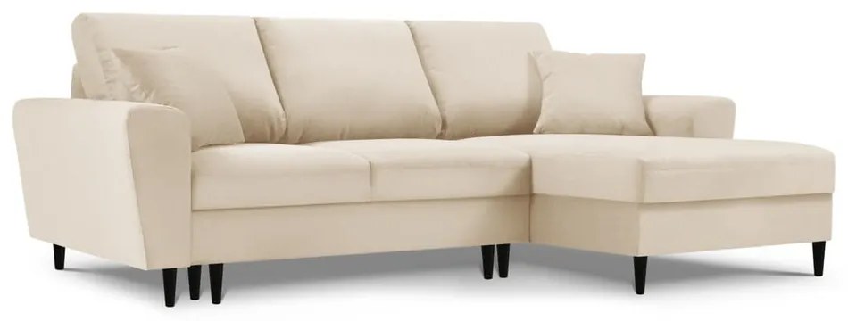 Beżowy sztruksowy rozkładany/ze schowkiem narożnik (prawostronny/z szezlongiem) Kyoto – Cosmopolitan Design