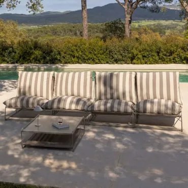 Zestaw Ogrodowy Z 4-częściową Modułową Sofą I Stolikiem Bocznym Amaro Kremowa Tapioca - Mokka Brąz - Sklum