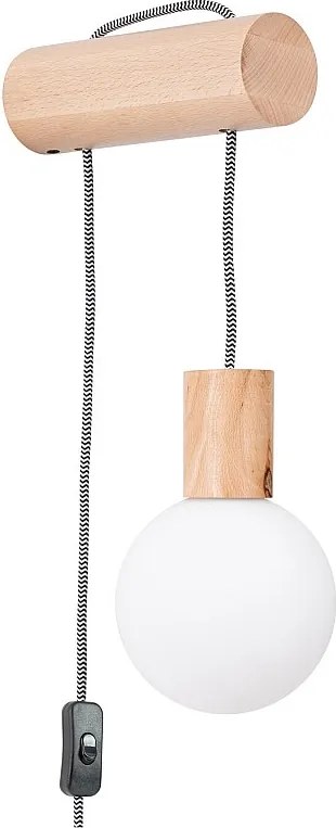 Lampa Ścienna Loft Nimbi, Drewno/Szkło - 1 Źródło - L.6 X H.67 Cm - Naturalne Drewno/Biały/Czarny