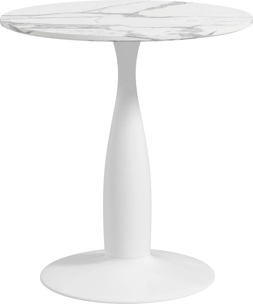 HOMCOM Stół jadalny okrągły, stal powlekana proszkowo, MDF z melaminą, nieruchome nogi, 70 x 74 cm, Biały