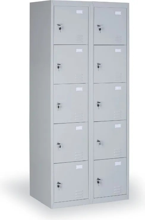 Szafka skrytkowa S2, 5 schowków, 1820 x 380 x 500 mm, demontaż, zamek cylindryczny, drzwi szare