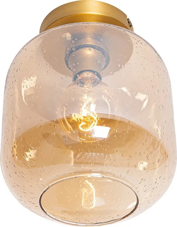 Designerska lampa sufitowa mosiądz i bursztynowe szkło - Zuzanna