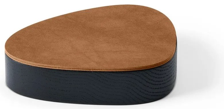 Czarno-naturalny drewniany/ze skóry ekologicznej pojemnik dekoracyjny z pokrywką 14x12,5x3,5 cm Curve Nupo – LIND DNA