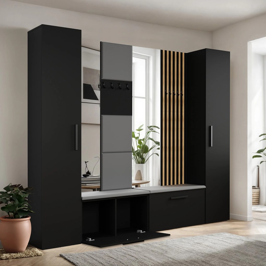Masseno Garderoba MODULO 241,2/204/40 cm do Przedpokoju Nowoczesna Czarna