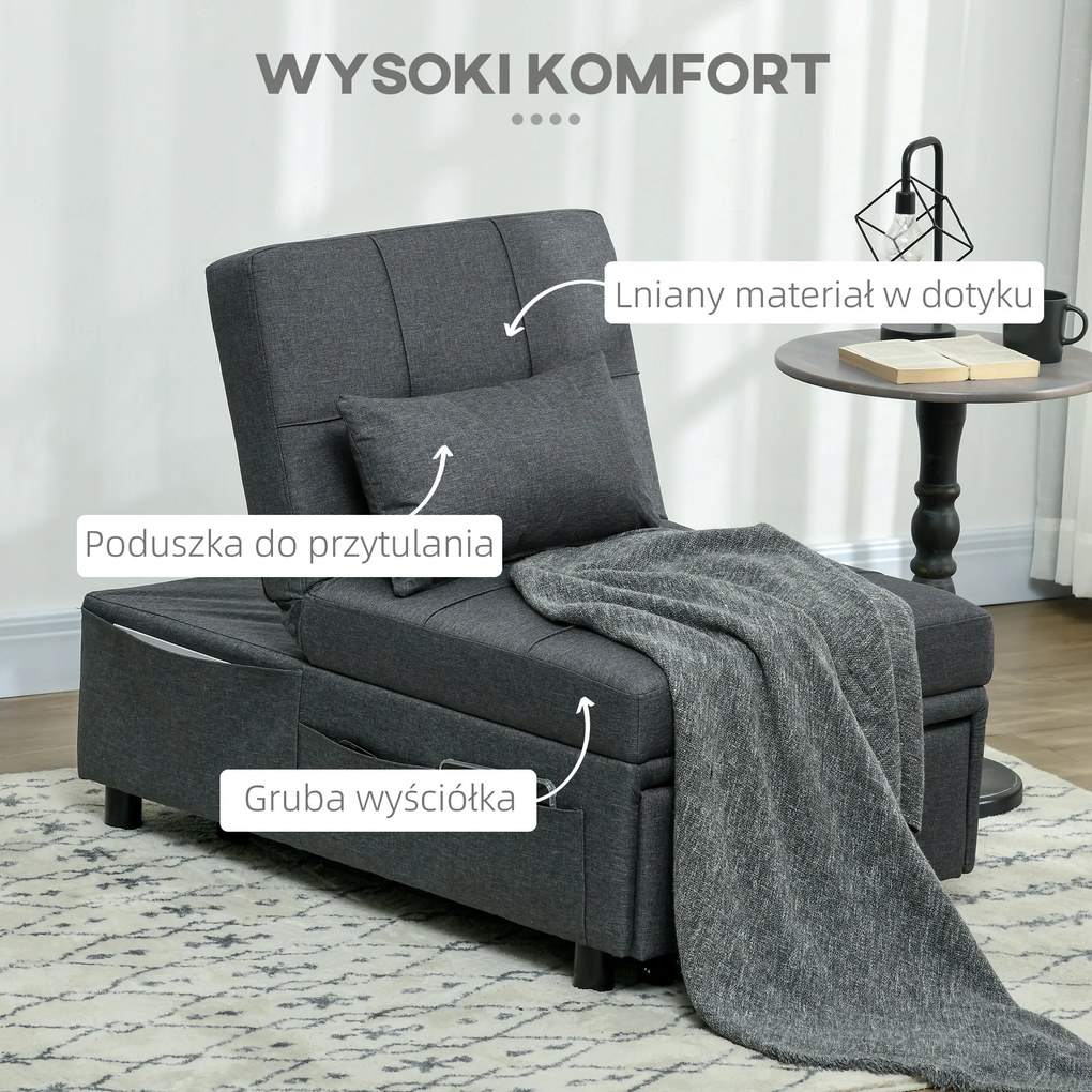 HOMCOM 4-w-1 wielofunkcyjna rozkładana sofa, składany fotel do spania z regulowanym oparciem i poduszką | Aosom PL