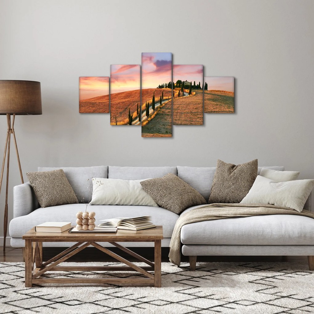Obraz - Dom na wzgórzu, Toskania, Włochy (125x70 cm)