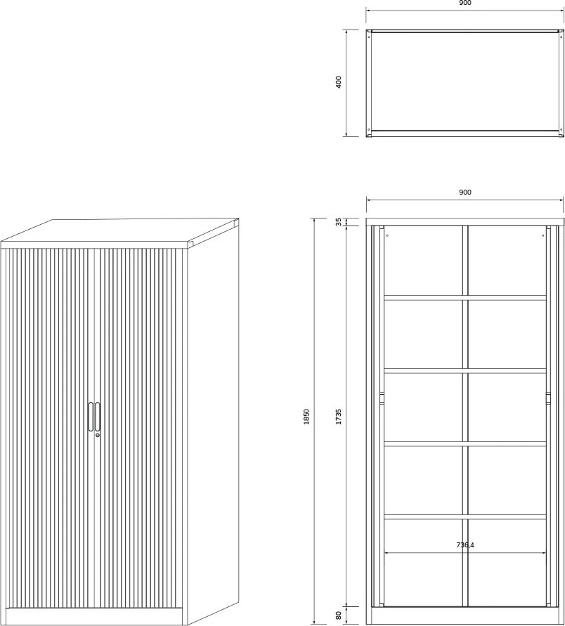Szafa biurowa na akta z roletą Damian 90x45x185 cm szara