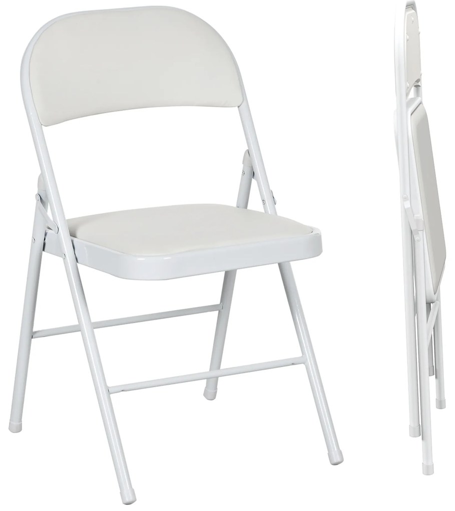 HOMCOM Zestaw 2 krzeseł składanych, Przenośne krzesła biurowe, Metalowe nogi, Fotel składany do biura, recepcji, poczekalni, Skaj, Biały