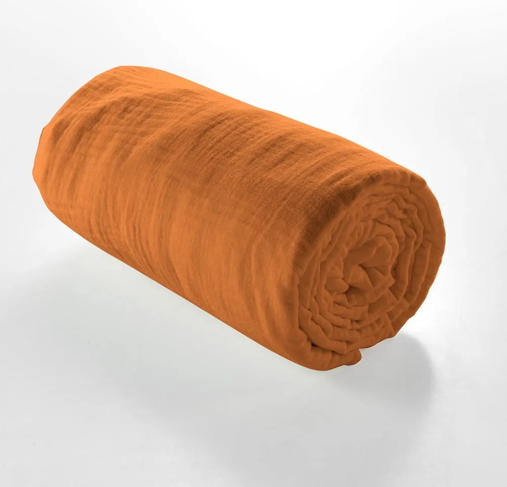 Pomarańczowobrązowe prześcieradło muślinowe 140x190 cm Angelia – douceur d'intérieur