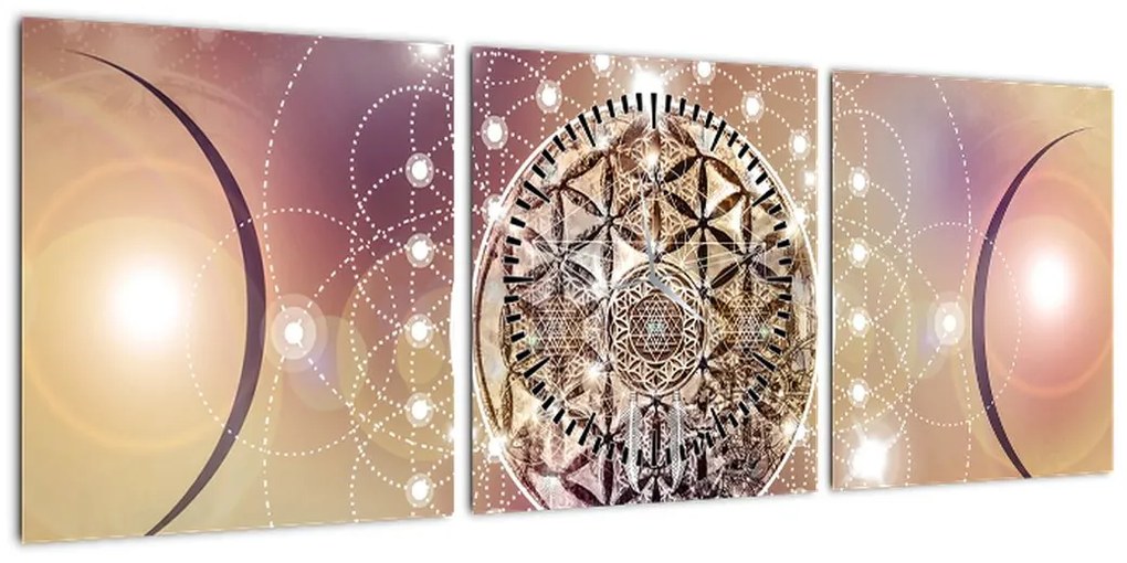 Obraz - Mandala z elementami (z zegarem) (90x30 cm)