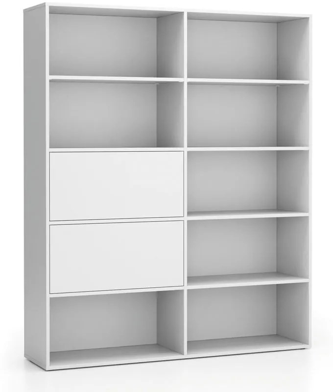 Regał biurowy szeroki LAYERS, 2 schowki, 1582 x 400 x 1905, biały