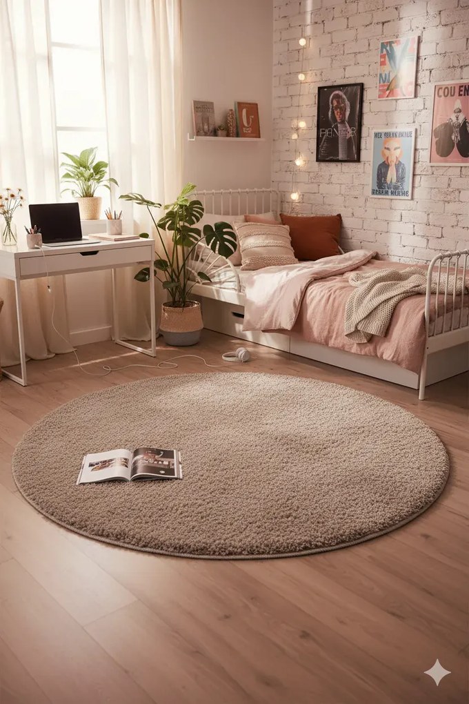 Puszysty Dywan Koło W Kolorze Latte S5-M84