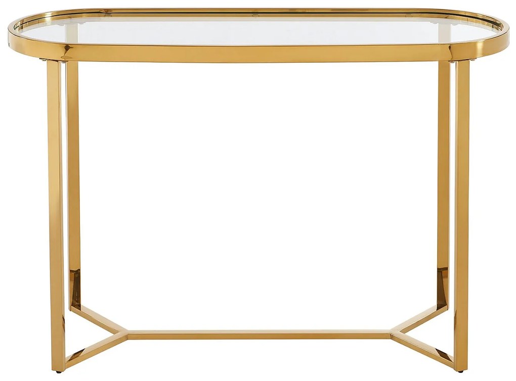 Stolik konsola ze szkła hartowanego i stali nierdzewnej chromowanej – Transparentny i złoty – JOLINY marki Pascal Morabito