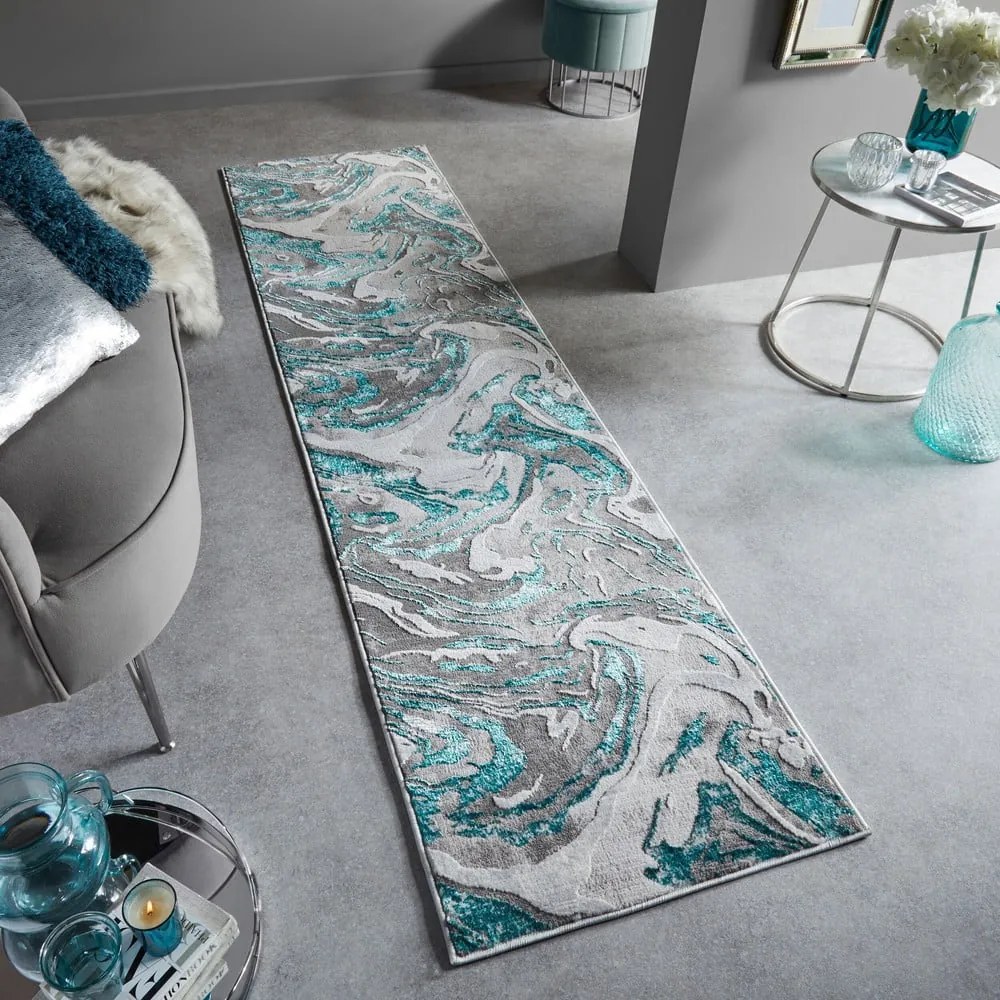 Szaro-turkusowy chodnik 60x230 cm Marbled – Flair Rugs