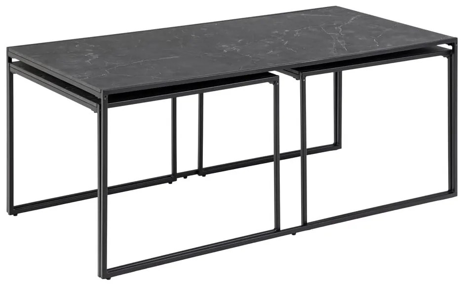 Stoliki z blatem w dekorze marmuru w kolorze matowej czerni zestaw 3 szt. 60x120 cm Infinity – Actona