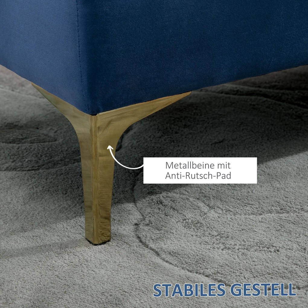 HOMCOM Ławka Ławeczka do sypialni Ławka do przedpokoju na wysokich nogach sypialnia aksamit niebieski