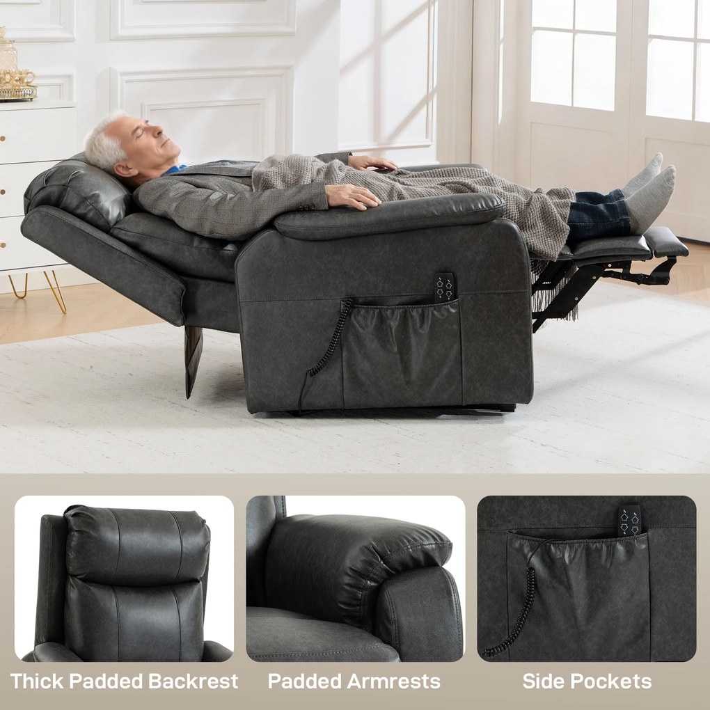 HOMCOM Fotel dla seniorów z funkcją podnoszenia i relaksu, elektryczny fotel z ekoskóry, podwójny silnik, sprężyny kieszeniowe, czarny | Aosom PL