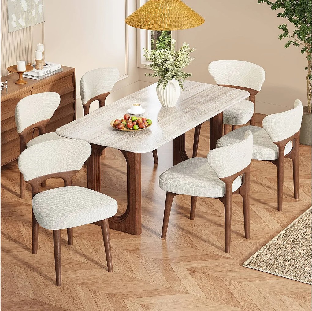 Zestaw 6 krzeseł do jadalni z litego drewna - 53 x 58,5 x 75 cm - Styl nowoczesny - aksamit - beż