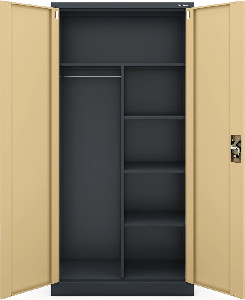 Szafa metalowa wielofunkcyjna antracytowa / orzech: Eco Design DAWID, 900 x 1850 x 450 mm