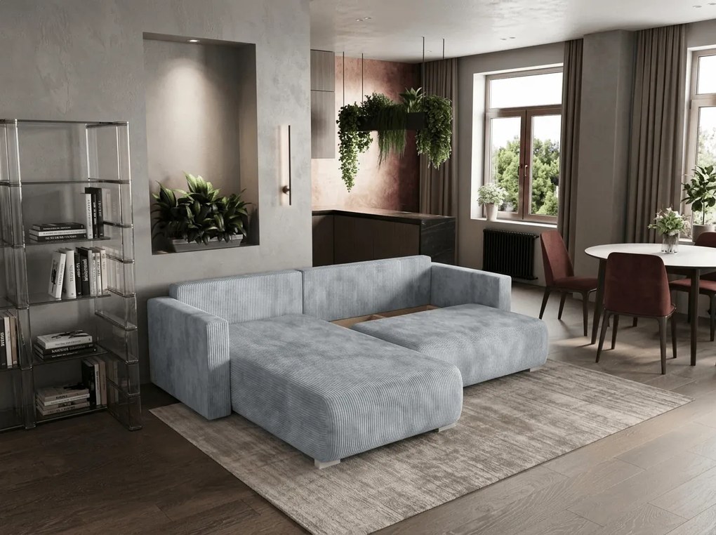 Jasnoszara rozkładana narożna sofa TAFIRA, dwustronna