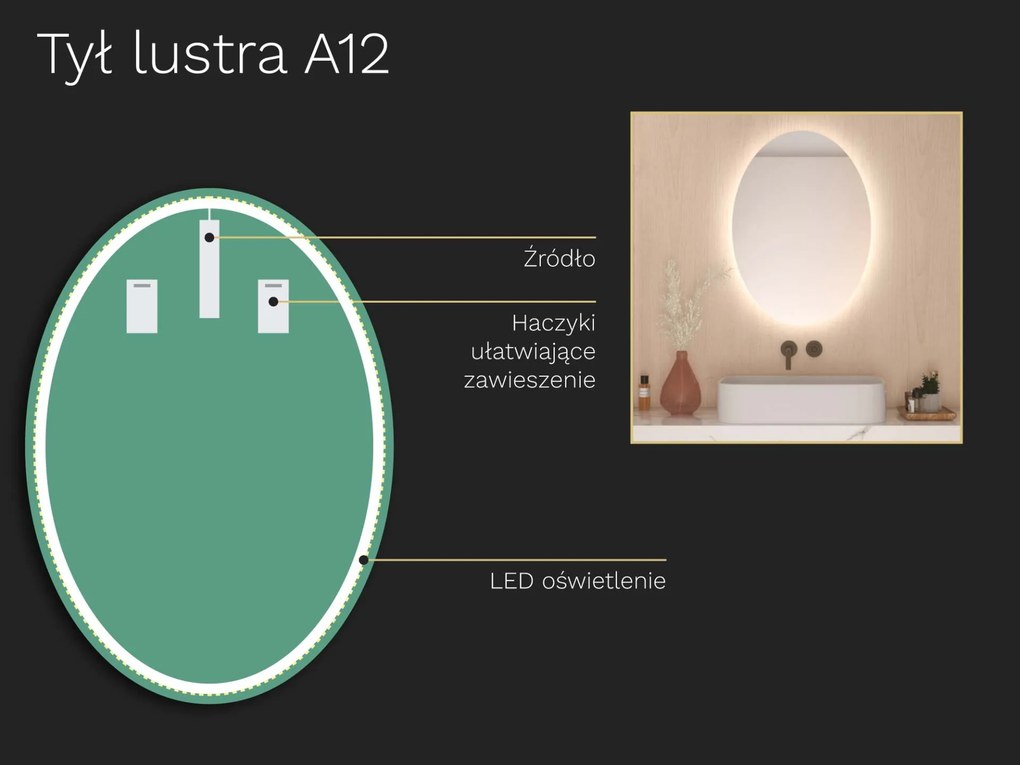 Owalne LED lustro do łazienki z oświetleniem A12