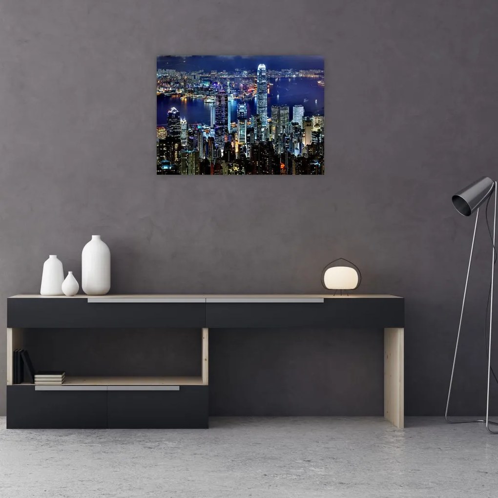 Obraz na szkle drapaczy chmur w nocy (70x50 cm)