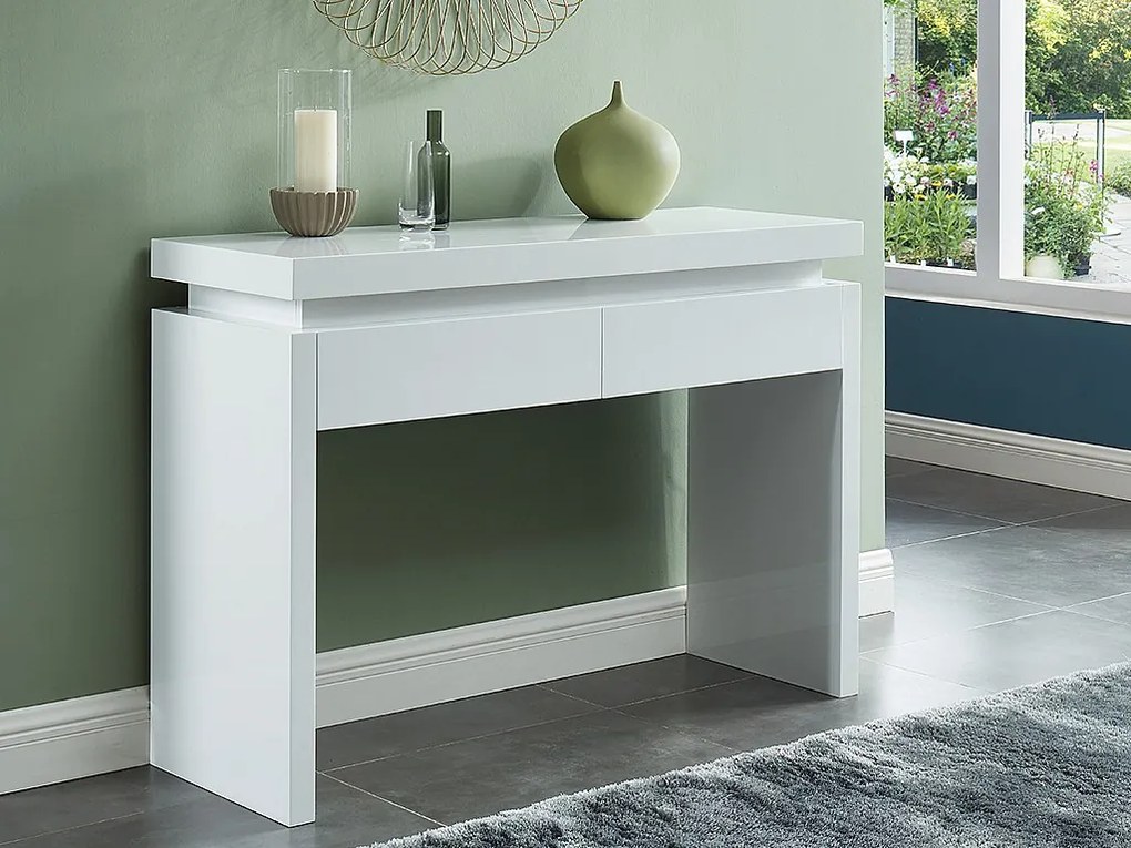 Konsola EMERSON – oświetlenie LED – 2 szuflady – MDF lakierowany w kolorze białym